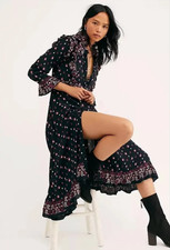 NWOT £169 Free People Calico Skies Cottagecore Prairie Boho collar dress XS 8 10