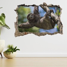 Happy Sloth on Tree 3d Smashed View Wall Sticker Poster Decal A801