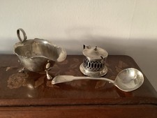 Bundle Antique Silver Items, Sterling Hallmarks: Spoon, Mappin Webb Creamer, Pot
