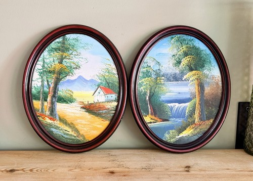Vintage oval landscape oil - oval,