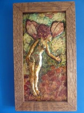Fantasy fairy bas relief plaque in oak frame