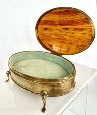 Antique Jewellery Box Trinket Box Brass Faux Tortoise Shell Velvet, Late 19thC 