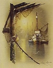 Andres Orpinas Print Litho in USA 50 Pieces Fishing Boats 20.4 x 15.2 cm SC-2062