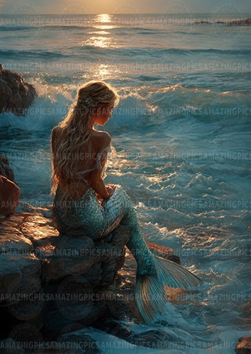 Mermaid sunset art print - at,