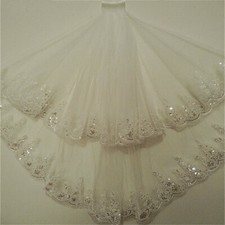 2 Tier Sequins Flower Edge 90cm length Short Bridal Wedding Veil with Comb UK