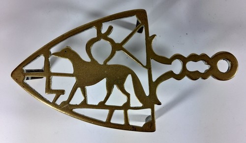 Antique brass fox trivet art - antique,