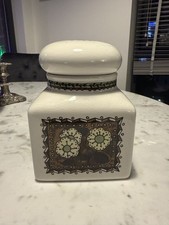 VINTAGE RETRO 1970's TAUNTON VALE FLORAL & WHITE CERAMIC JAR WITH LID - LARGE