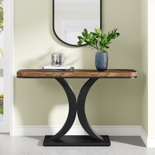 Industrial Console Table, 100 cm Narrow Entryway Foyer Table with Geometric Base
