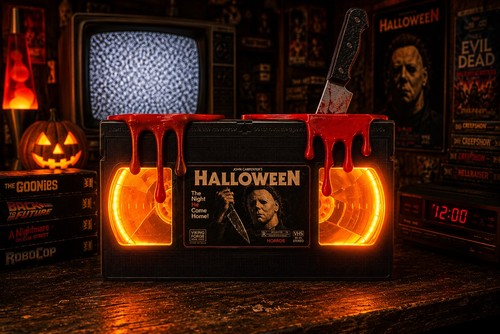Handmade halloween vhs lamp - handmade,