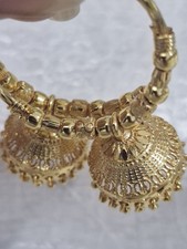 Yellow Gold Plated Indian Traditional 48mm Large Bali Jhumki Hoops Earrings 