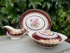 Art Deco Crownford Burslem lidded tureen, oval serving platter and Gravy Boat.