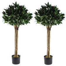 120cm Pair of Deluxe Luxury Artificial Bay Leaf Laurel Tree Topiary Ball 4ft