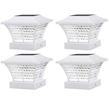 4 x Solar Powered Led Garden Square Deck Post Cap Lights Cool White 4" x 4" Post