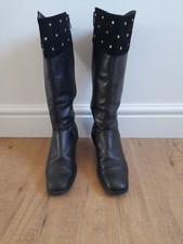 Vintage Van Dal Leather Knee High Boots With Gold Stud Detailing