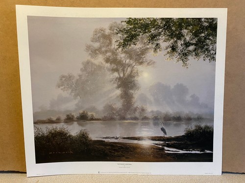Heron wildlife river scene art - river,