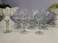 la mediterranea Set/9 Hand blown Green Wine, Beer, Water Goblets NEW!