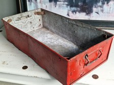 VINTAGE INDUSTRIAL GALVANIZED TOTE BIN DRAWER ORIGINAL RED HOME STORAGE DECOR