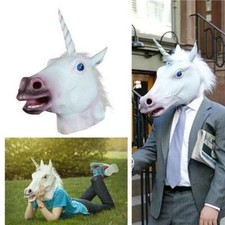 VDL Unicorn Full Head Mask Carnival White Latex Rubber Mask Halloween Party