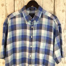 GANT Men's Linen Shirt XL Blue Navigator Plaid Check Short Sleeve Casual Summer