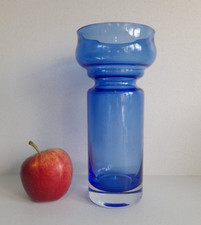 Vintage RIIHIMAKI Scandinavian glass blue Tulip Hooped vase TAMARA ALADIN 1514