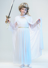 Childrens White Witch Narnia Style Girls Costume Kids Size Snow Queen with Crown