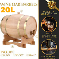 20L Oak Wooden Whiskey Barrel Decanter Beer Wine Drinking Dispenser No Leak UK