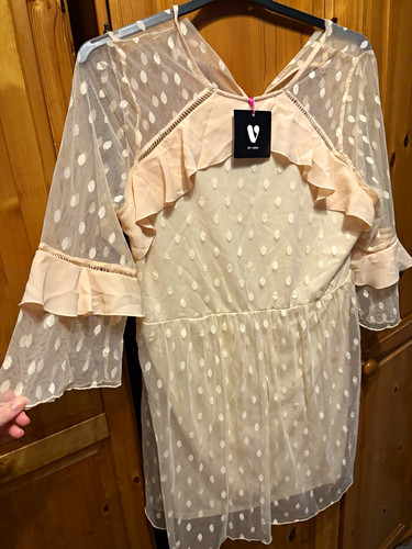 Very cream polka dot mesh - by,