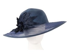 Navy wide brim spring racing ladies fashion hat by Cupids Millinery