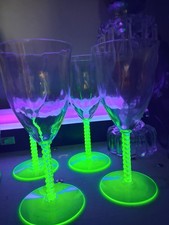 4 TWISTED STEM URANIUM GLASS