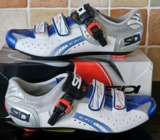 SIDI GENIUS 5 FIT CARBON MENS CYCLING SHOES WHITE/BLUE 44 1/2  NEW IBOX BNWTAGS 