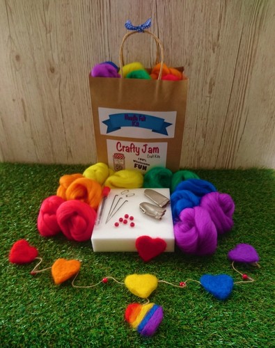 Needle felting rainbow heart - needle,