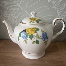 Tuscan Fine Bone China Tea Pot Large - Vintage -Blue And Yellow Flower Gold Trim