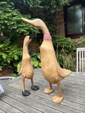 Vintage large hand carved wooden Runner  Duck Pair Wood Figures Statues