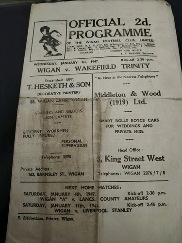 Vintage rugby league programme - vintage,
