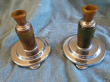 1930s Art Deco Bakelite and Chrome Candlesticks Green Catalin and Chrome