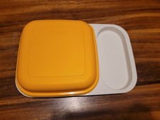 Tupperware Vintage Food Tray With Lid, Cutlery Space In White And Maize