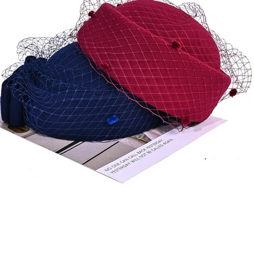 Royal pillbox hat mesh - royal,