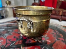 Vintage Brass Flower Pot Planter Jardiniere With Side Handles And Tripod Feet