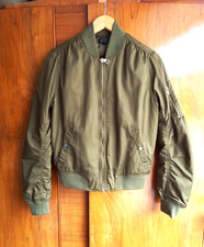 Topshop Ladies Padded Khaki Green Bomber Jacket Coat Size 10 Androgynous Mod VGC