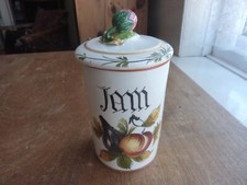 Hand-painted & SIGNED glazed ceramic JAM/PRESERVE pot with lid STRAWBERRY detail