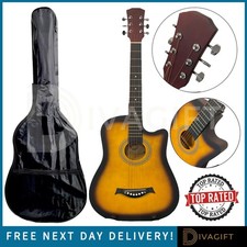 NATURAL WOOD ACOUSTIC GUITAR FOR ADULT BEGINNERS CUTAWAY HARDWOOD SIZE 38" NEW
