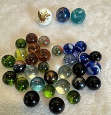 Marbles Job Lot Of 34 Colourful Glass Mixed Colours Includes Cat Eye Mixed Sizes
