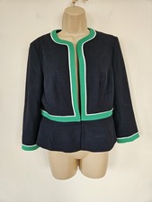 HOBBS Nala Jacket UK 10 Black with Green & White Piping Contrast Smart Blazer