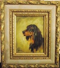Miniature Oil Painting of Dog signed Benson