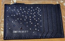 Swarovski Black w/ White & Blue Crystal-Embellished Card Holder With Zipper NEW 