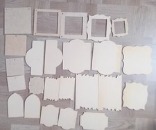 24 Piece MDF Wooden Craft Blank Shapes, Squares, Frames, Tags, pre-drilled holes