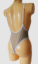 LADIES BEIGE WHITE SEXY HIGH LEG BRAZILIAN BRIEF SWIMSUIT SWIMWEAR UK 8 10 12