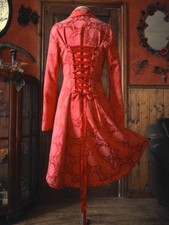 Gothic Victorian Steampunk . Ruby Red, Brocade Corset Laced, Bustle Tailcoat