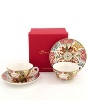 Baci Milano Cosy Xmas Gold Tone Gilded Multicoloured cups and saucers 4 pce set