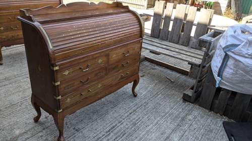 Inlaid rosewood roll top - , desk